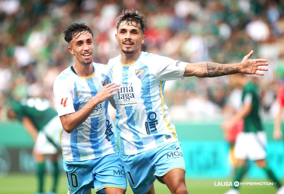 Kevin celebra un gol con el Málaga antes de lesionarse