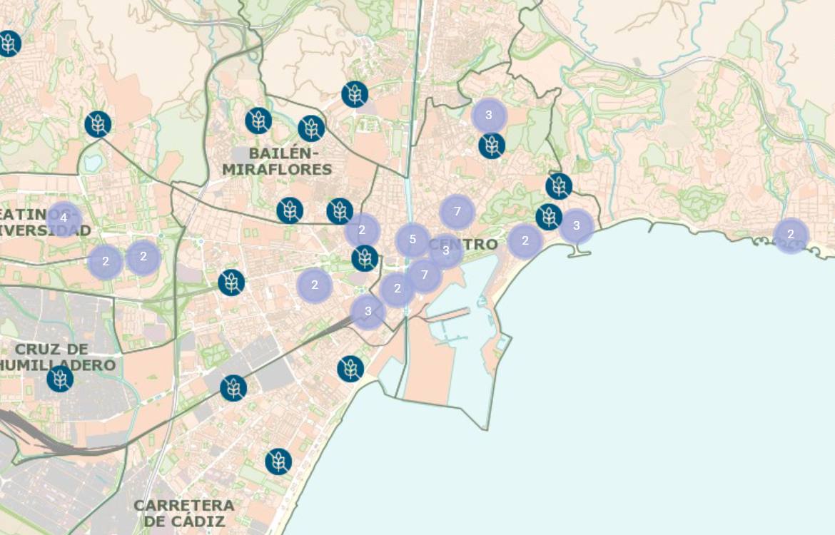 Mapa de Restaurantes sin gluten en Málaga