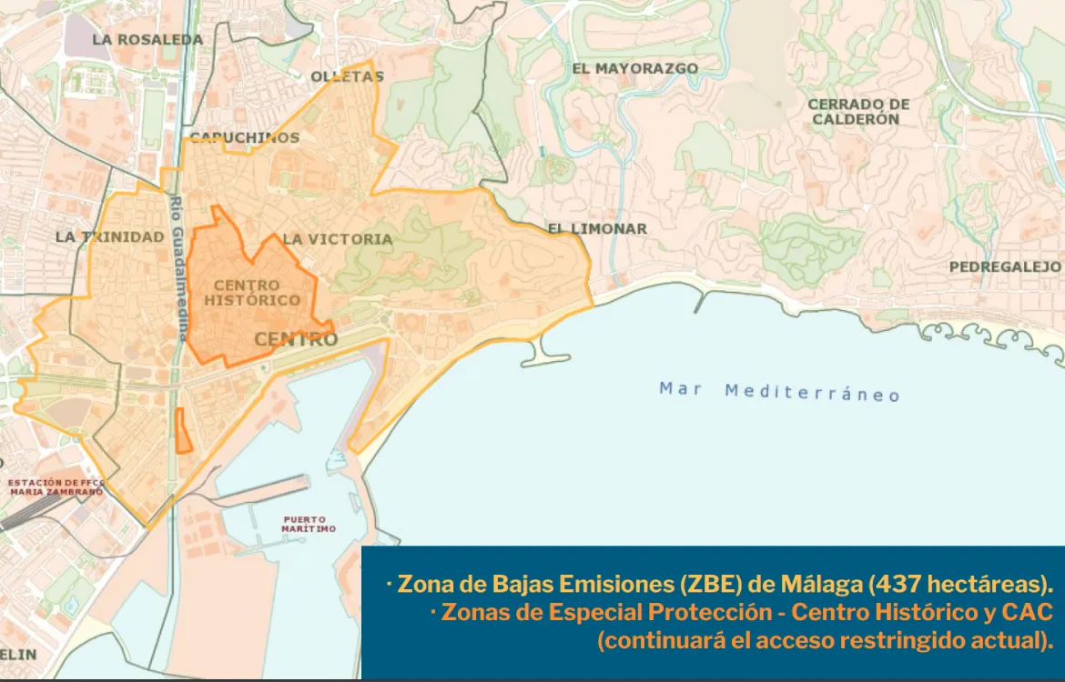 Mapa de Zona de Bajas Emisiones Málaga